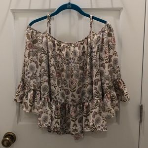 H&M Off the Shoulder Floral Top with Flowy Sleeves